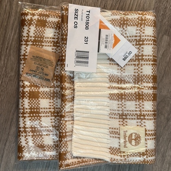 TIMBERLAND‎ Buffalo Plaid Soft Wheat Scarf Womens 10” x 68” - Picture 5 of 7